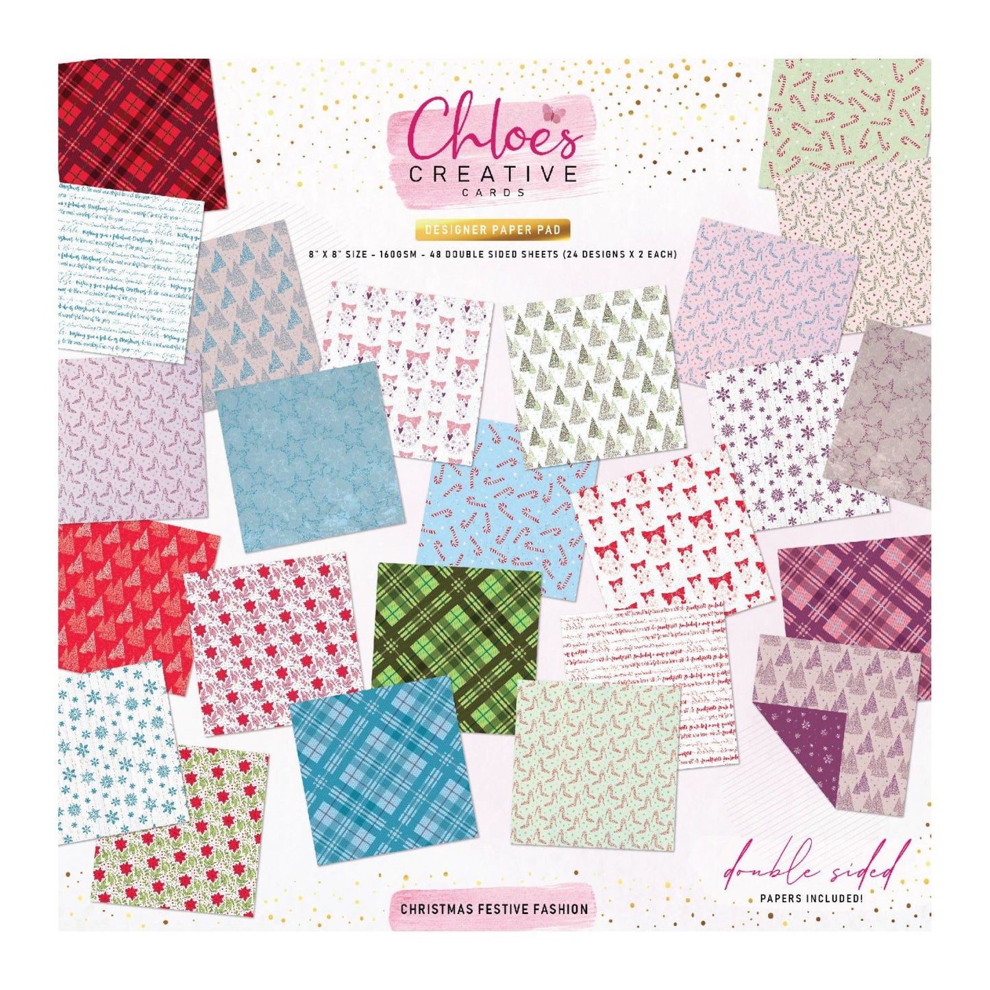 CHLOES CREATIVE CARDS DESIGNER PAPER PAD (8"X8") - CHRISTMAS FESTIVE FASHION
