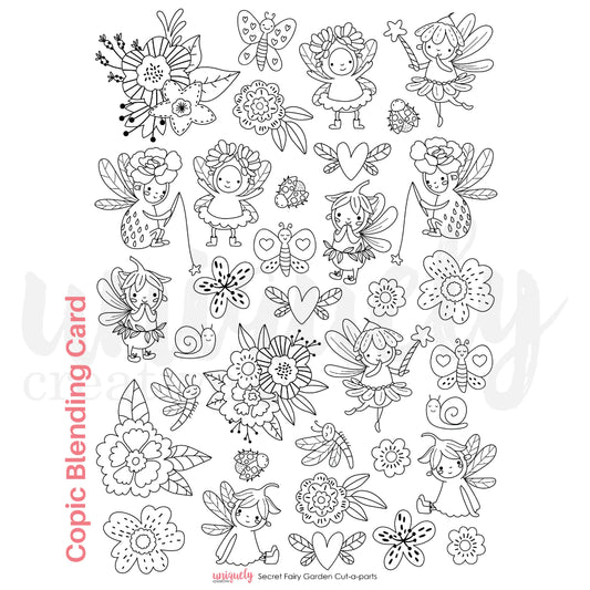 SECRET FAIRY GARDEN COPIC BLENDING CARD CUT-A-PART SHEET BY UNIQUELY CREATIVE