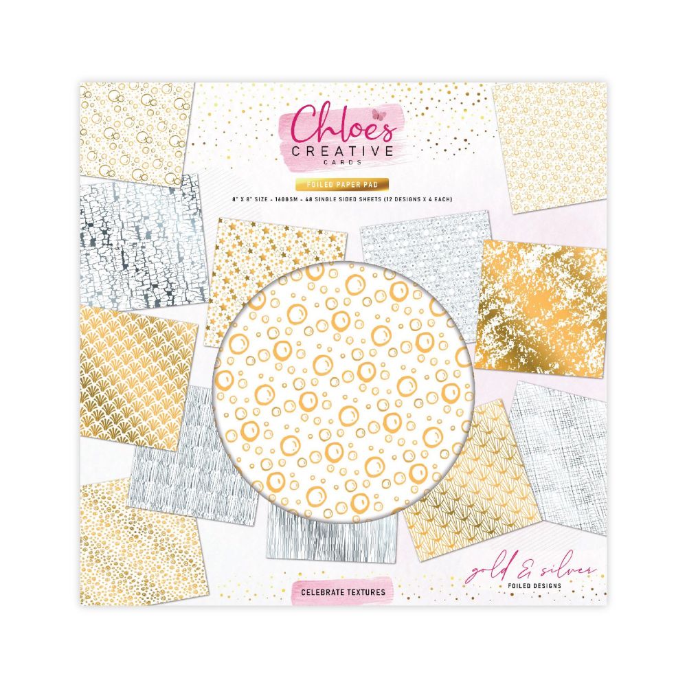 12 PAGE SILVER PACK OF CHLOES CREATIVE CARDS FOILED PAPER PAD (8"X8") - CELEBRATE TEXTURES