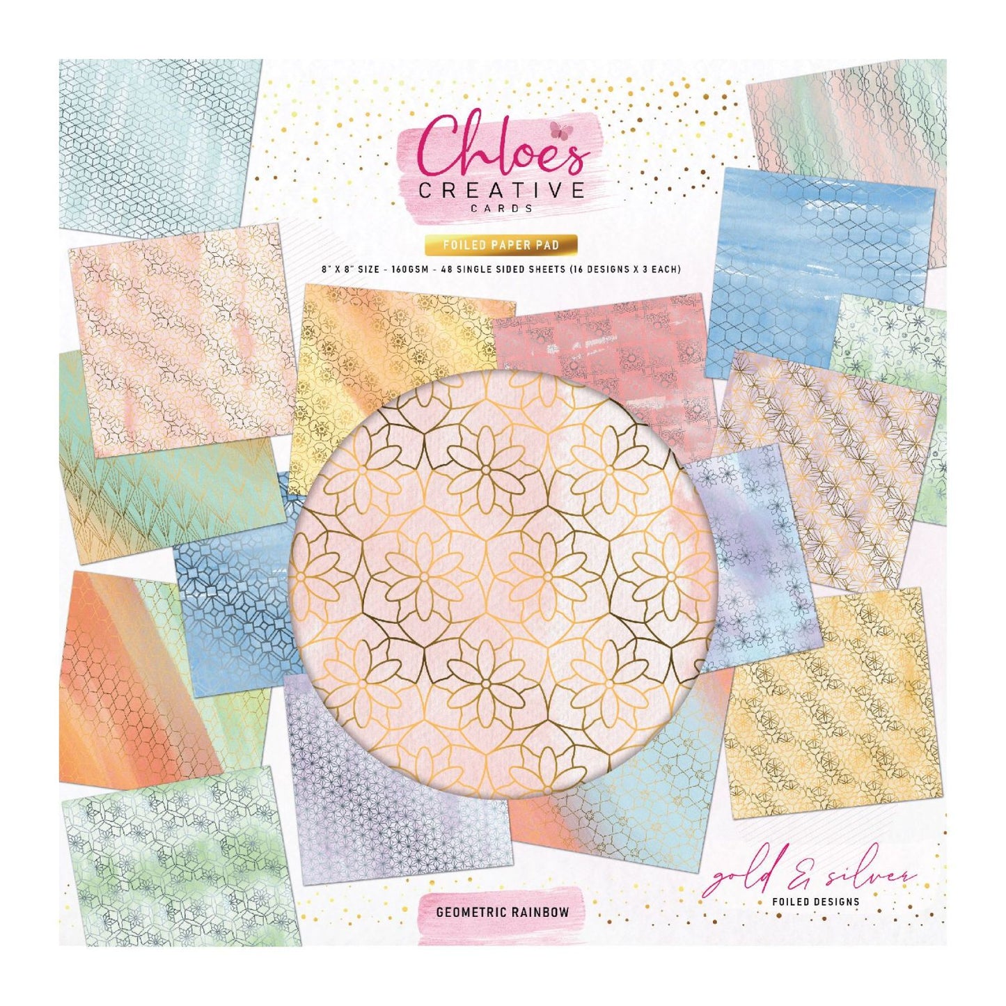 CHLOES CREATIVE CARDS FOILED MINI PAPER PAD (8" X 8") - GEOMETRIC RAINBOW