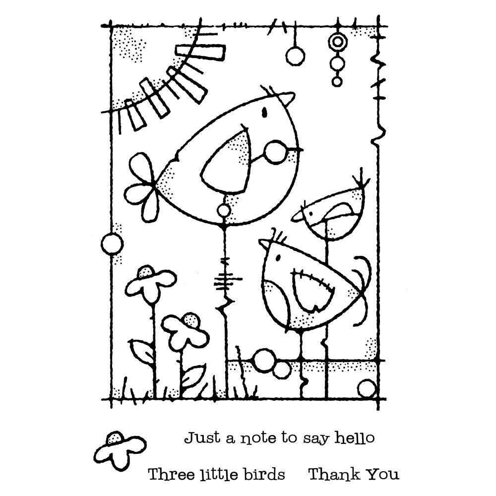WOODWARE CLEAR STAMP FRS956 THREE LITTLE BIRDS 4" X 6"