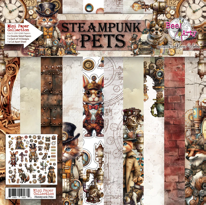 STEAMPUNK PETS 12" X 12" MINI PAPER COLLECTION PACK - BEE ARTY