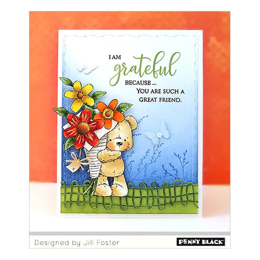 FLOWER TEDDY - PENNY BLACK CLEAR STAMP