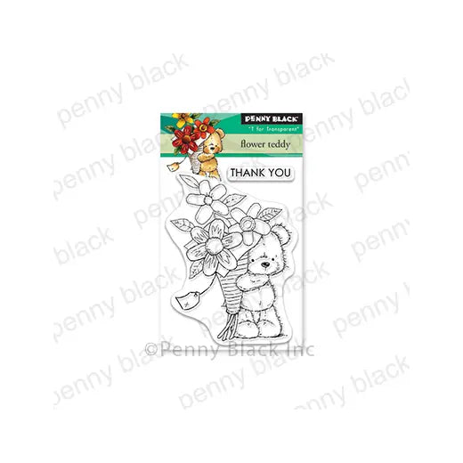 FLOWER TEDDY - PENNY BLACK CLEAR STAMP