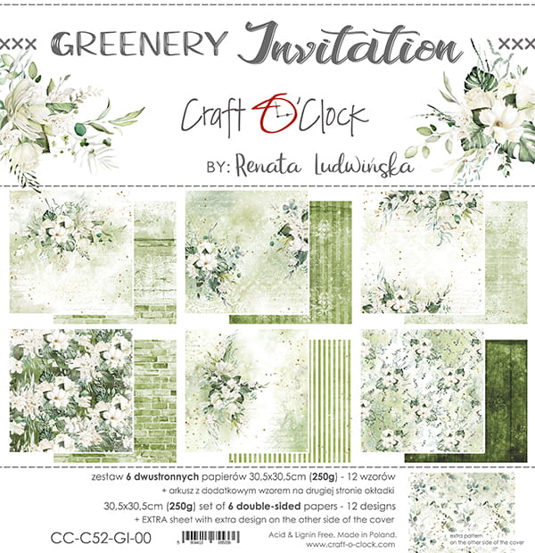 GREENERY INVITATION 12" X 12" SET OF PAPERS - CRAFT O'CLOCK