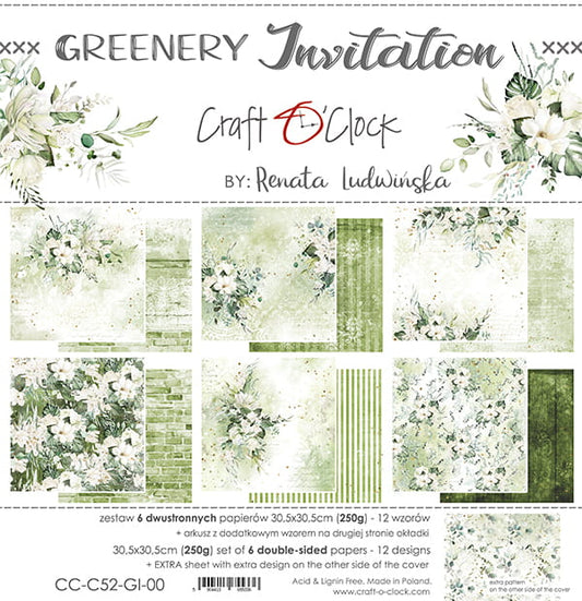 GREENERY INVITATION 12" X 12" SET OF PAPERS - CRAFT O'CLOCK