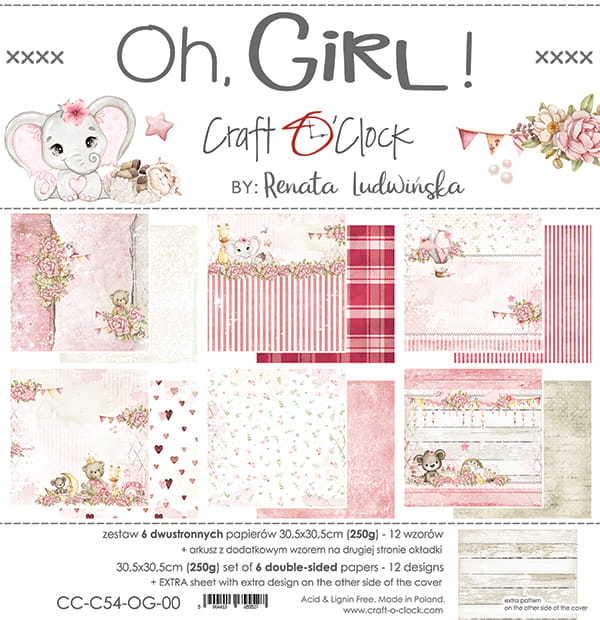 OH, GIRL! 12" X 12" SET OF PAPERS - CRAFT O'CLOCK