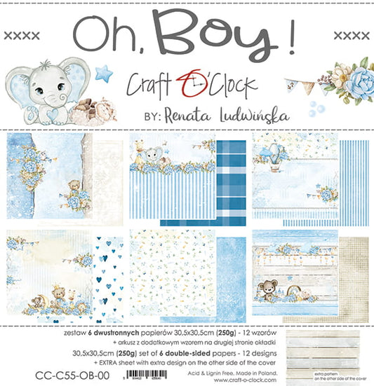 OH, BOY! 12" X 12" SET OF PAPERS - CRAFT O'CLOCK