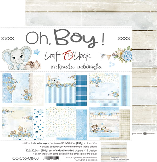 OH, BOY! 12" X 12" SET OF PAPERS - CRAFT O'CLOCK