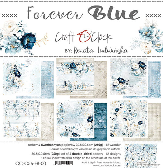 FOREVER BLUE 12" X 12" SET OF PAPERS - CRAFT O'CLOCK