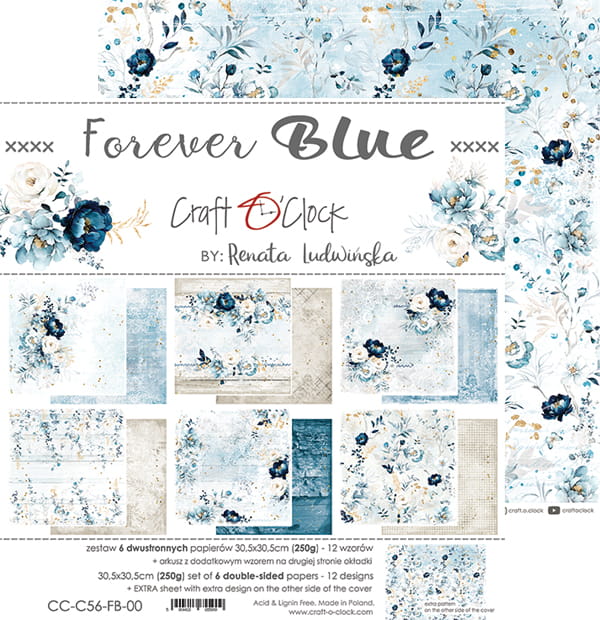 FOREVER BLUE 12" X 12" SET OF PAPERS - CRAFT O'CLOCK