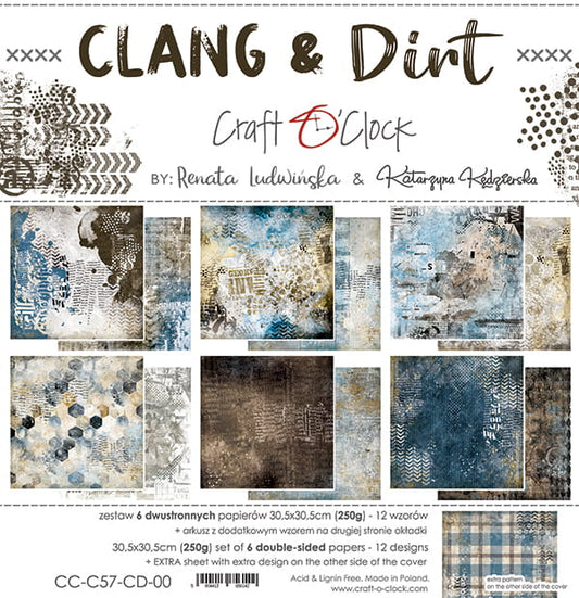 CLANG & DIRT 12" X 12" SET OF PAPERS - CRAFT O'CLOCK