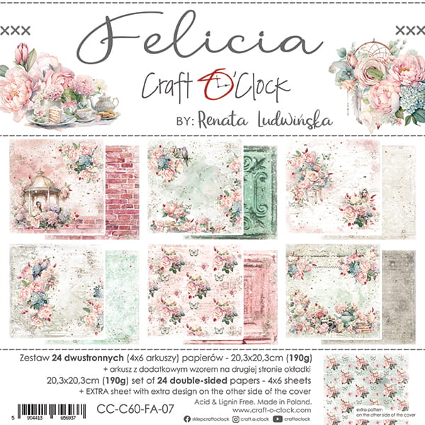 FELICIA 8" X 8" SET OF PAPERS - CRAFT O'CLOCK