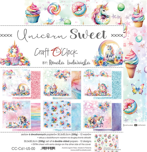 UNICORN SWEET 12" X 12" SET OF PAPERS