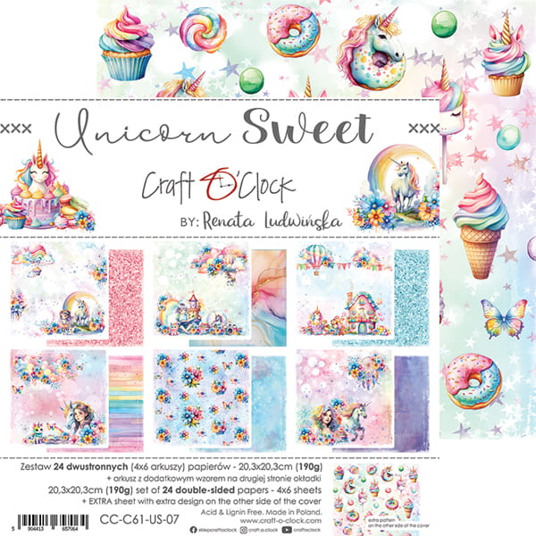 UNICORN SWEET 8" X 8" SET OF PAPERS - CRAFT O'CLOCK