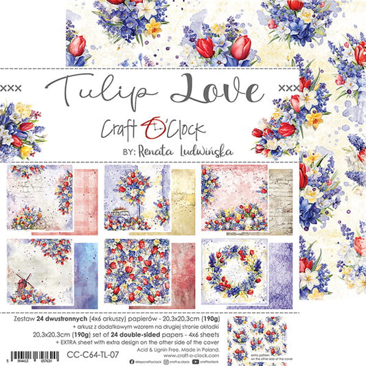 TULIP LOVE 8" X 8" SET OF PAPERS - CRAFT O'CLOCK