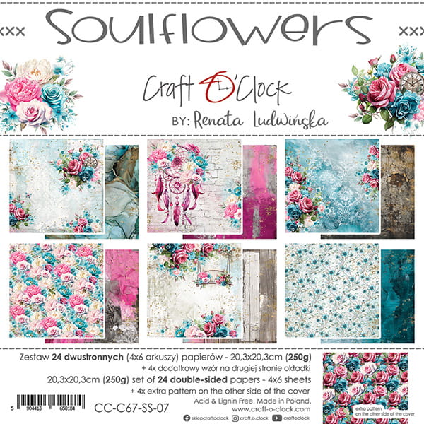 SOULFLOWERS 8" X 8" MINI SET OF PAPERS -  CRAFT O'CLOCK