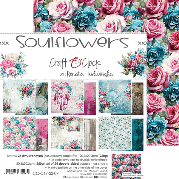 SOULFLOWERS 8" X 8" MINI SET OF PAPERS -  CRAFT O'CLOCK