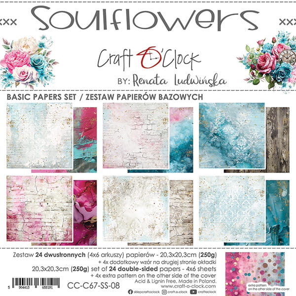 SOULFLOWERS 8" X 8" MINI SET OF BASIC PAPERS -  CRAFT O'CLOCK