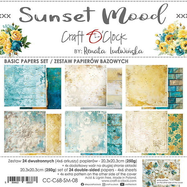 SUNSET MOOD 8" X 8" MINI SET OF BASIC PAPERS -  CRAFT O'CLOCK