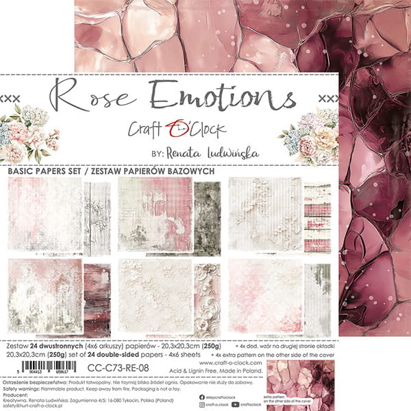 ROSE EMOTIONS 8" X 8" MINI SET OF BASIC PAPERS -  CRAFT O'CLOCK
