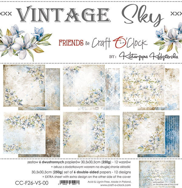 VINTAGE SKY 12" X 12" SET OF PAPERS - CRAFT O'CLOCK