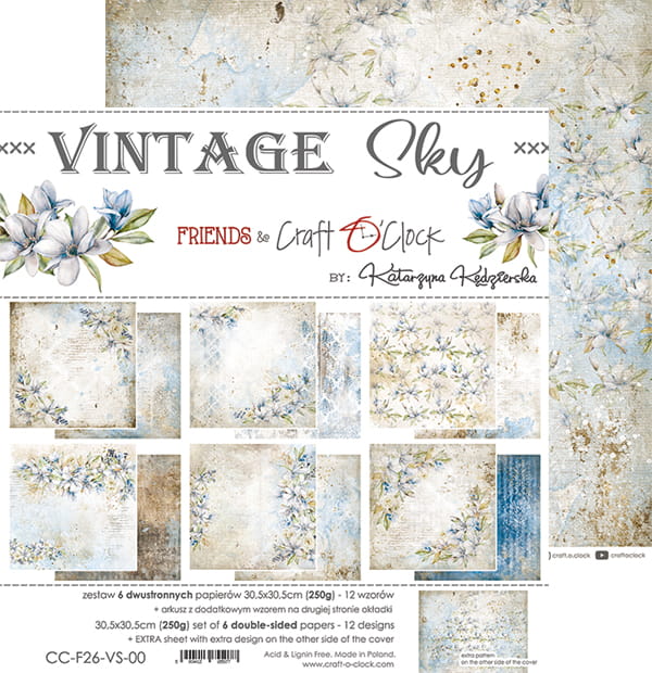 VINTAGE SKY 12" X 12" SET OF PAPERS - CRAFT O'CLOCK