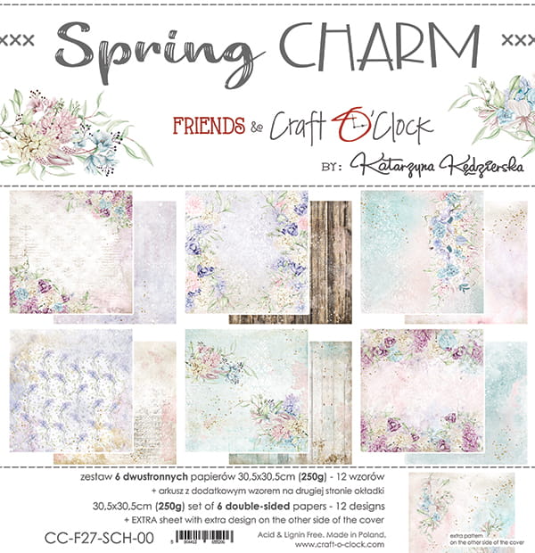 SPRING CHARM 12" X 12" SET OF PAPERS - CRAFT O'CLOCK