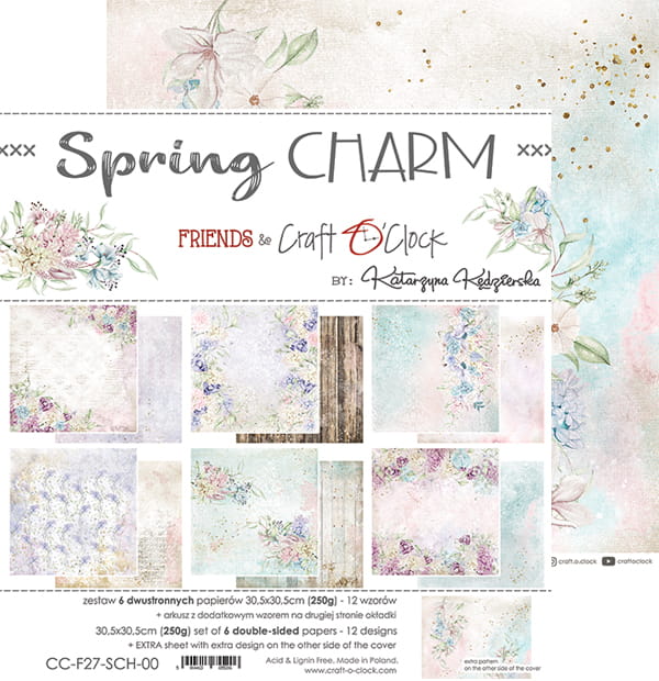 SPRING CHARM 12" X 12" SET OF PAPERS - CRAFT O'CLOCK