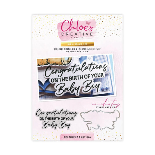 CHLOES CREATIVE CARDS SENTIMENT BABY BOY STAMP AND DIE SET