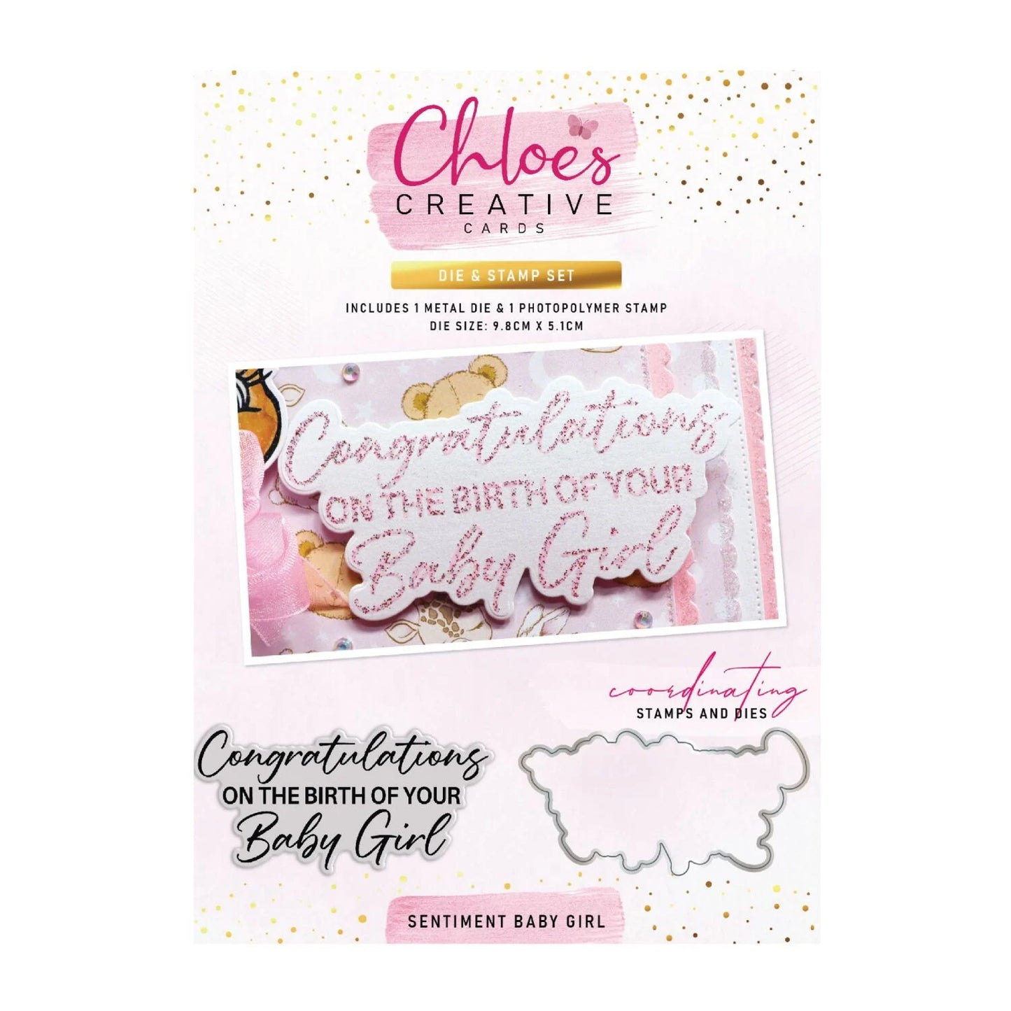 CHLOES CREATIVE CARDS SENTIMENT BABY GIRL STAMP AND DIE SET