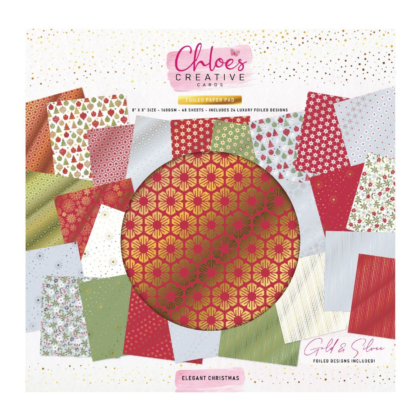 CHLOES CREATIVE CARDS 8" X 8" FOILED PAPER PAD - ELEGANT CHRISTMAS