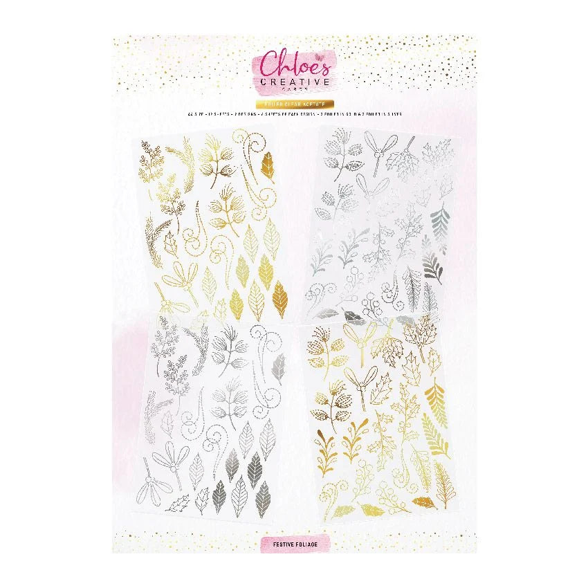 CHLOES CREATIVE CARDS - A4 DESIGNER FOILED CLEAR ACETATE MINI PACK -  FESTIVE FOLIAGE