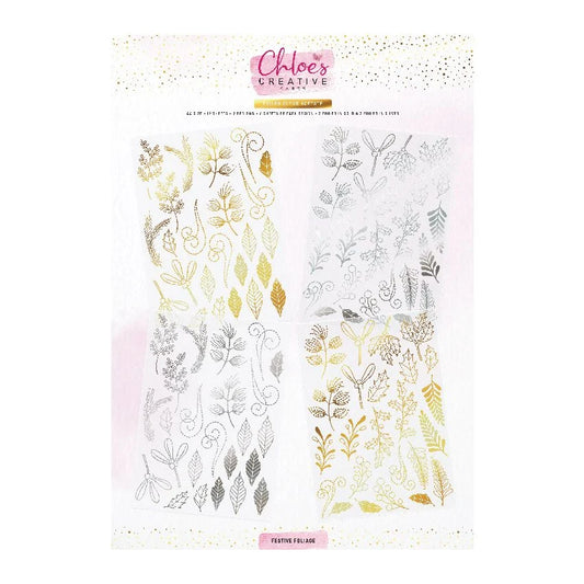 CHLOES CREATIVE CARDS - A4 DESIGNER FOILED CLEAR ACETATE MINI PACK -  FESTIVE FOLIAGE