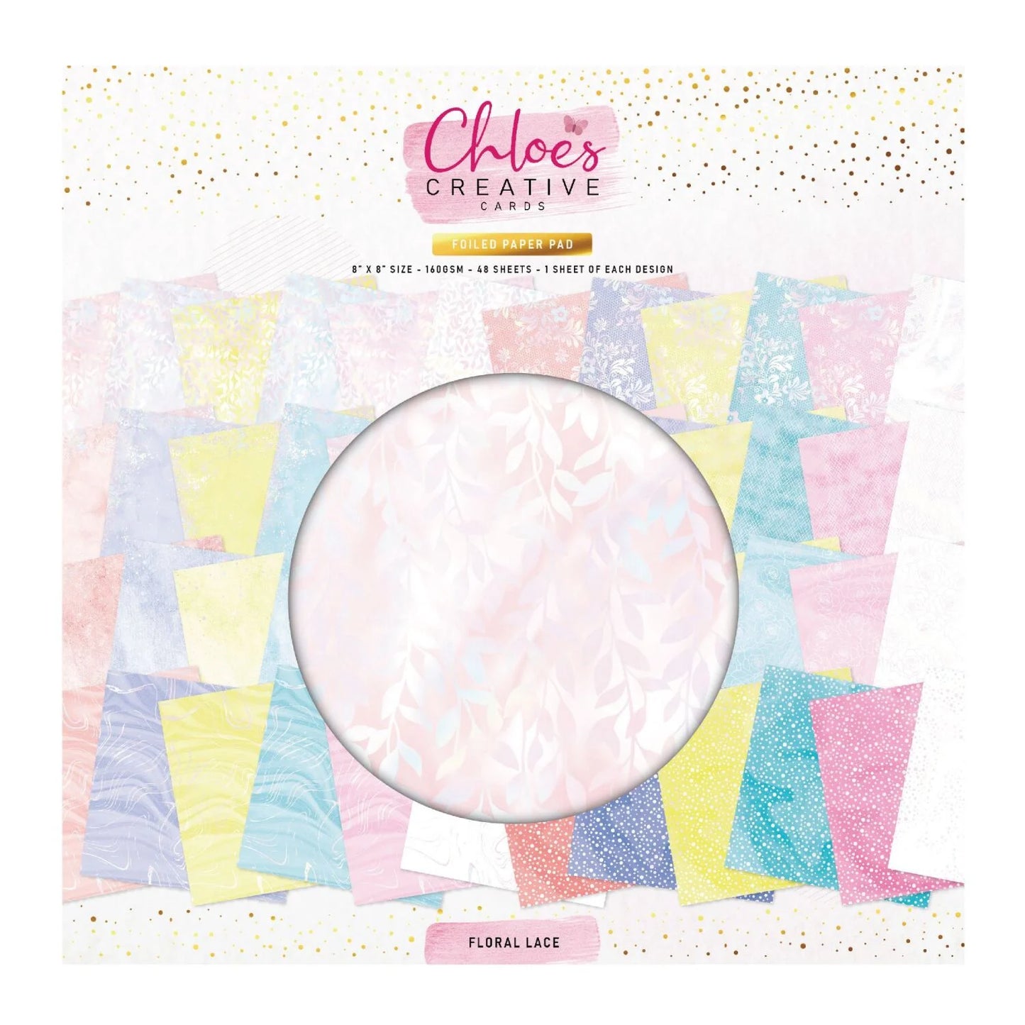 CHLOES CREATIVE CARDS FOILED PAPER PAD (8"X8") - FLORAL LACE
