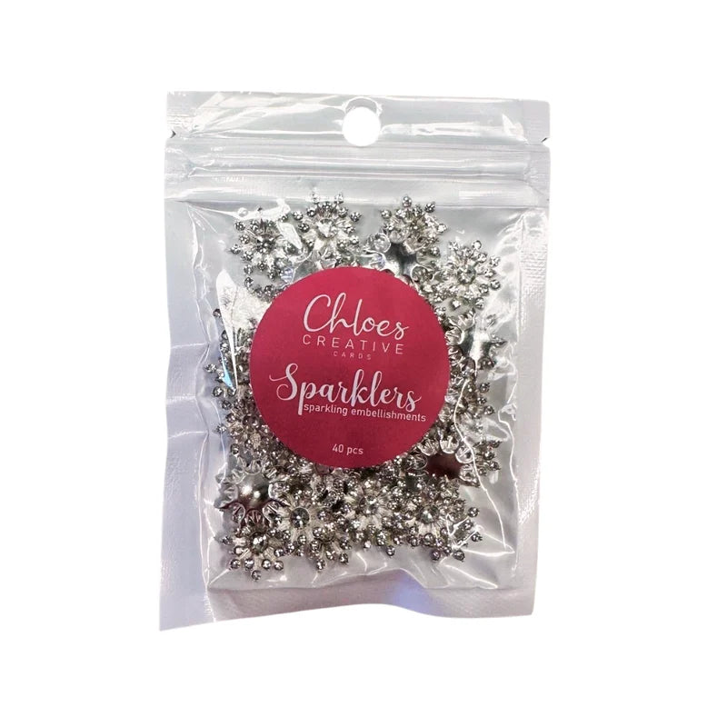 CHLOES CREATIVE CARDS 12MM FLOWER SPARKLERS SILVER (40 PACK)