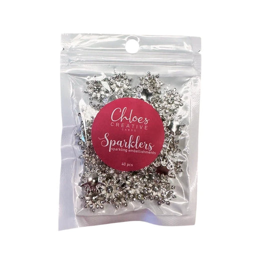 CHLOES CREATIVE CARDS 12MM FLOWER SPARKLERS SILVER (40 PACK)