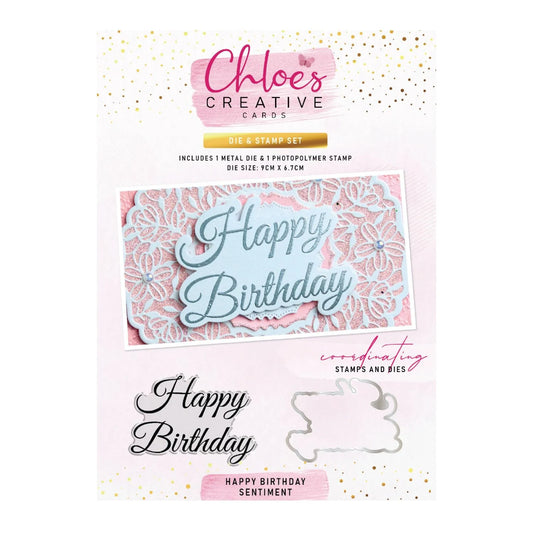 CHLOES CREATIVE CARDS HAPPY BIRTHDAY SENTIMENT STAMP AND DIE SET
