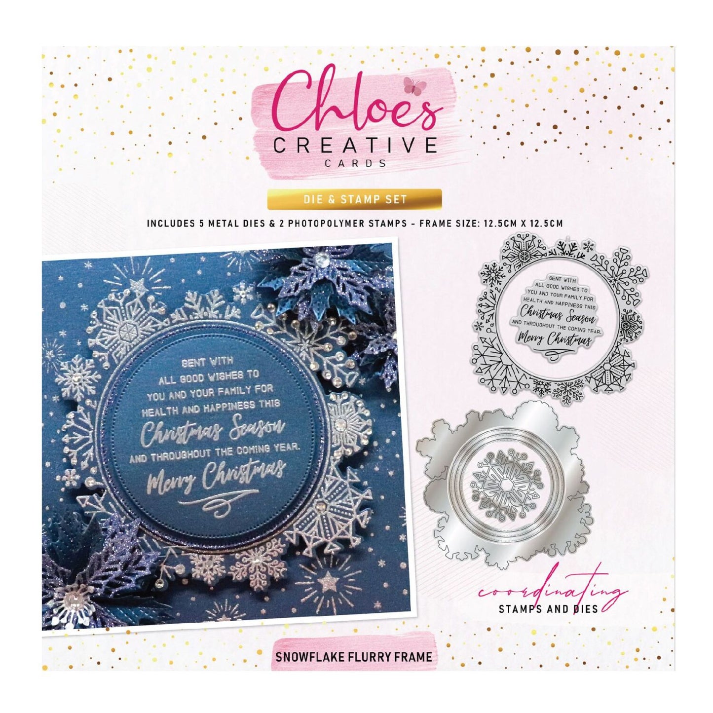 CHLOES CREATIVE CARDS DIE & STAMP SET - SNOWFLAKE FLURRY FRAME