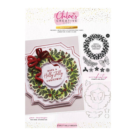 CHLOES CREATIVE CARDS DIE & STAMP SET - STARLIT HOLLY WREATH