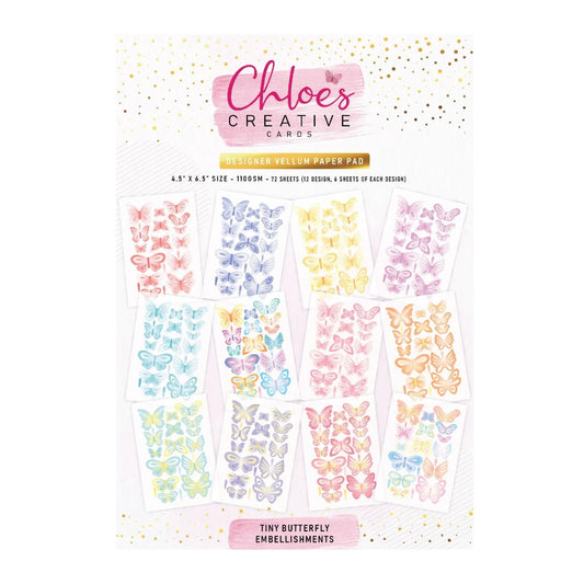 CHLOES CREATIVE CARDS DESIGNER VELLUM PAPER PAD - TINY BUTTERFLY EMBELLISHMENTS