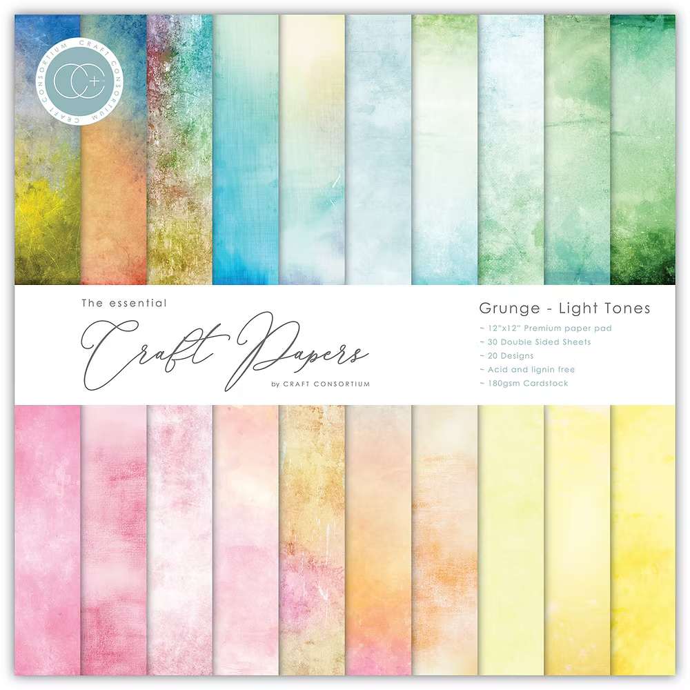 GRUNGE - LIGHT TONES 12" X 12" PAPER PAD - CRAFT CONSORTIUM