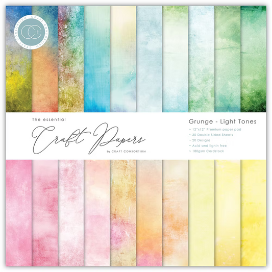 GRUNGE - LIGHT TONES 12" X 12" PAPER PAD - CRAFT CONSORTIUM