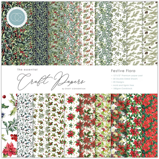 FESTIVE FLORA -  12" X 12" PAPER PAD - CRAFT CONSORTIUM