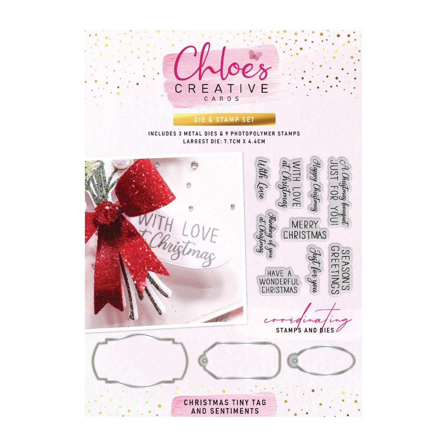 CHLOES CREATIVE CARDS DIE & STAMP SET - CHRISTMAS TINY TAG & SENTIMENTS