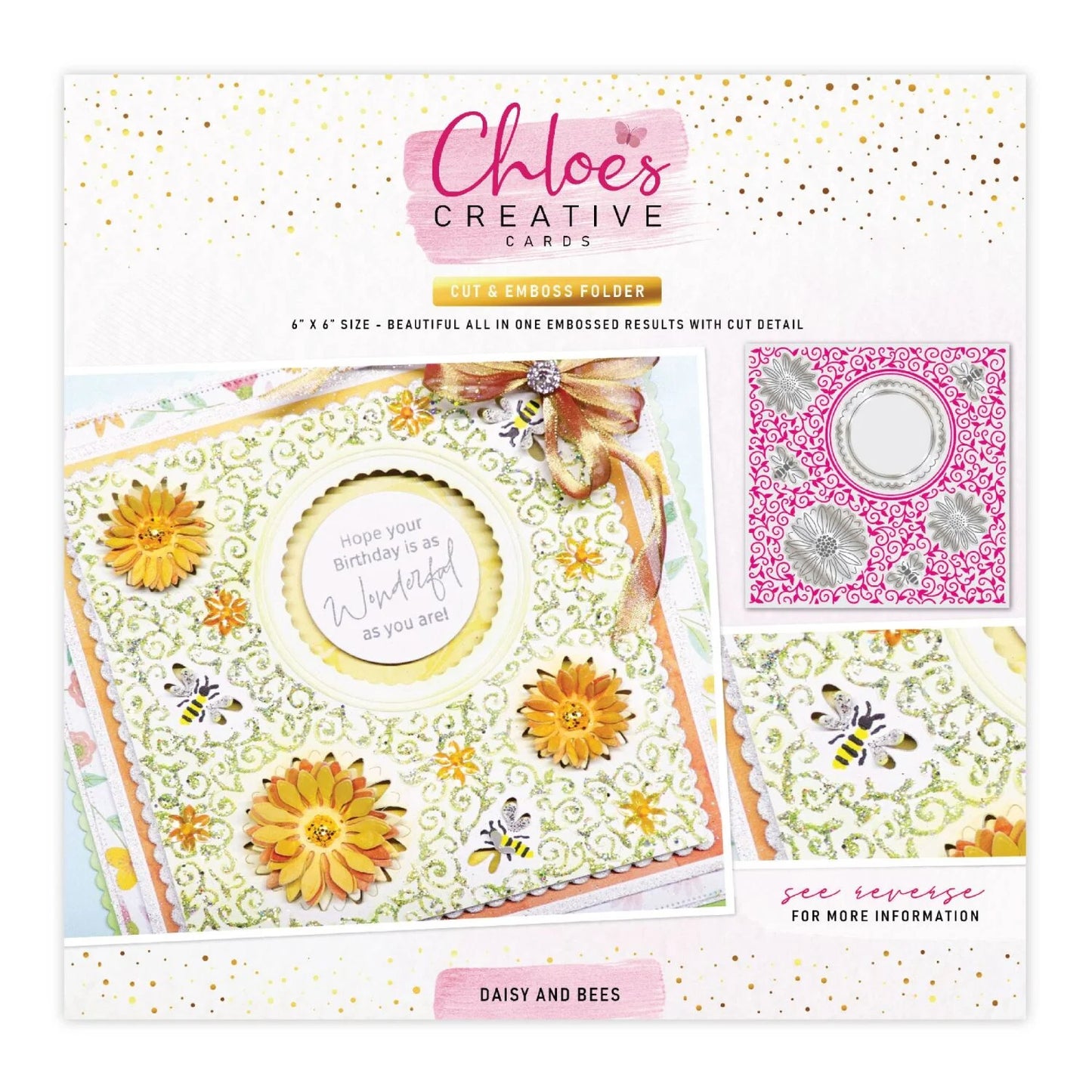 CHLOES CREATIVE CARDS DAISY AND BEES 6" X 6" CUT & EMBOSS FOLDER