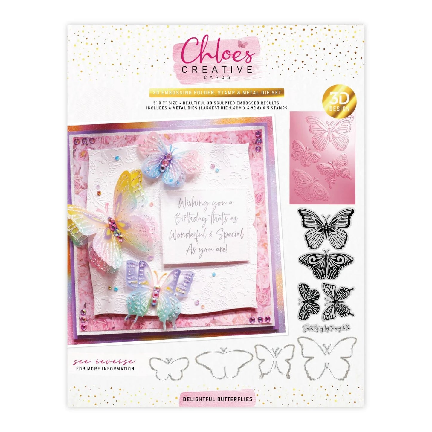 CHLOES CREATIVE CARDS 3D EMBOSSING FOLDER, STAMP AND METAL DIE SET - DELIGHTFUL BUTTERFLIES