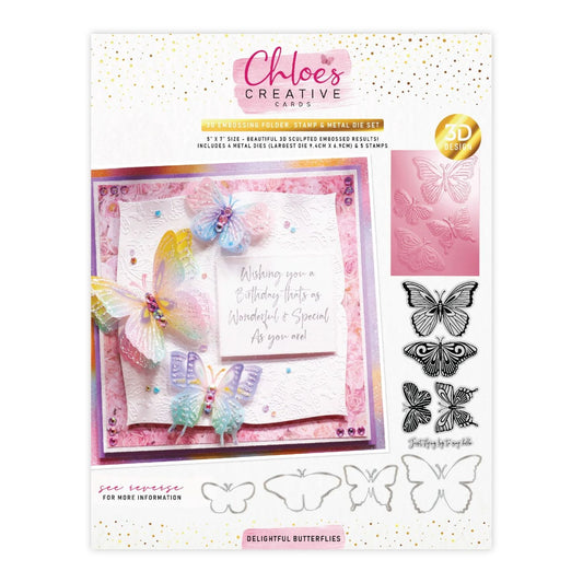 CHLOES CREATIVE CARDS 3D EMBOSSING FOLDER, STAMP AND METAL DIE SET - DELIGHTFUL BUTTERFLIES