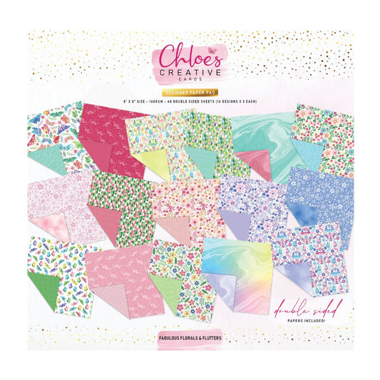 CHLOES CREATIVE CARDS DESIGNER  8" X 8" MINI PAPER PACK - FABULOUS FLORALS & FLUTTERS