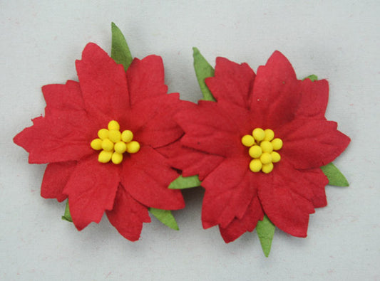 4CM RED POINSETTIA - 2 PACK - GREEN TARA